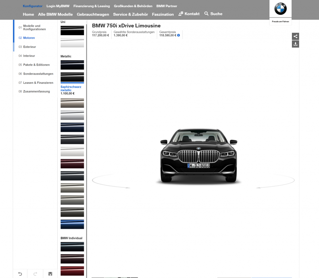 Configurador del BMW Serie 7 Facelift online en BMW.de