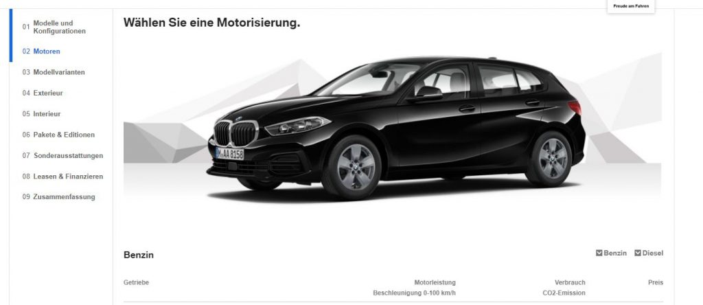 El configurador del BMW Serie 1 F40 está en línea en Europa