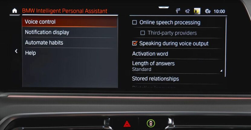 submenú del asistente personal inteligente bmw 830x430